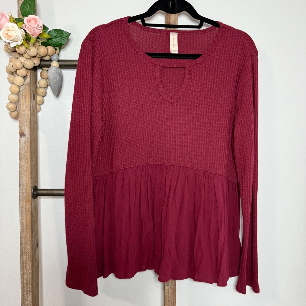 Altard State Long Sleeve Burgundy Waffle Knit Top Size Large - Picture 3 of 9